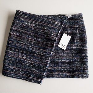 Diane Von Furstenberg DVF Austyn Black Indigo Camellia Tweed Faux Wrap Skirt 0